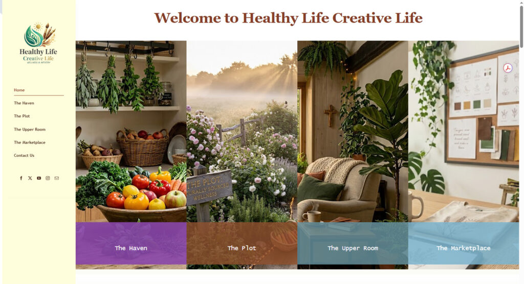Web design mockup for Healthy Life Creative Life, featuring a clean WordPress layout, custom branding, and holistic lifestyle content designed by Open Window Creatives.